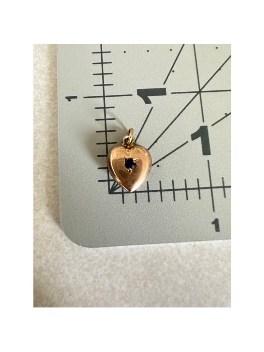 Antique 9k Gold Puffy Heart Pendant with Sapphire Victorian - Picture 7 of 7